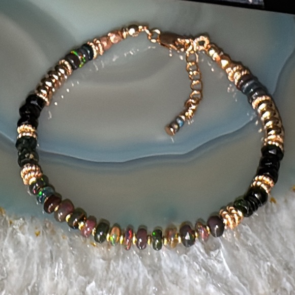 New Welo Black Opal, Tourmaline, Rose Gold Vermeil, Rose Hematite - Picture 1 of 8